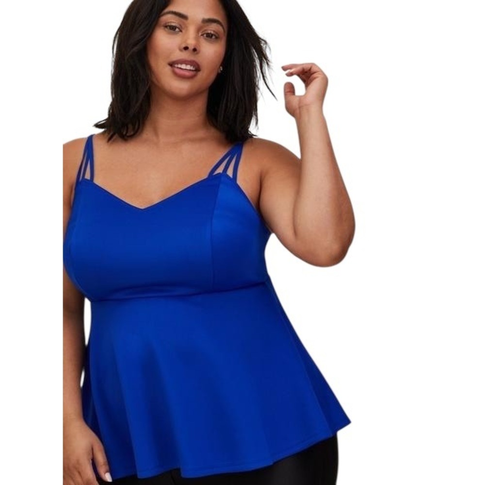 Torrid Plus Size 4X Tank Top Scuba Strappy‎ Royal Blue Sleeveless Peplum 1630
